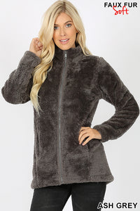 Faux Fur Zipper Front Jacket