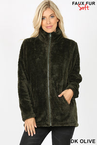 Faux Fur Zipper Front Jacket