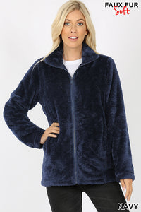 Faux Fur Zipper Front Jacket