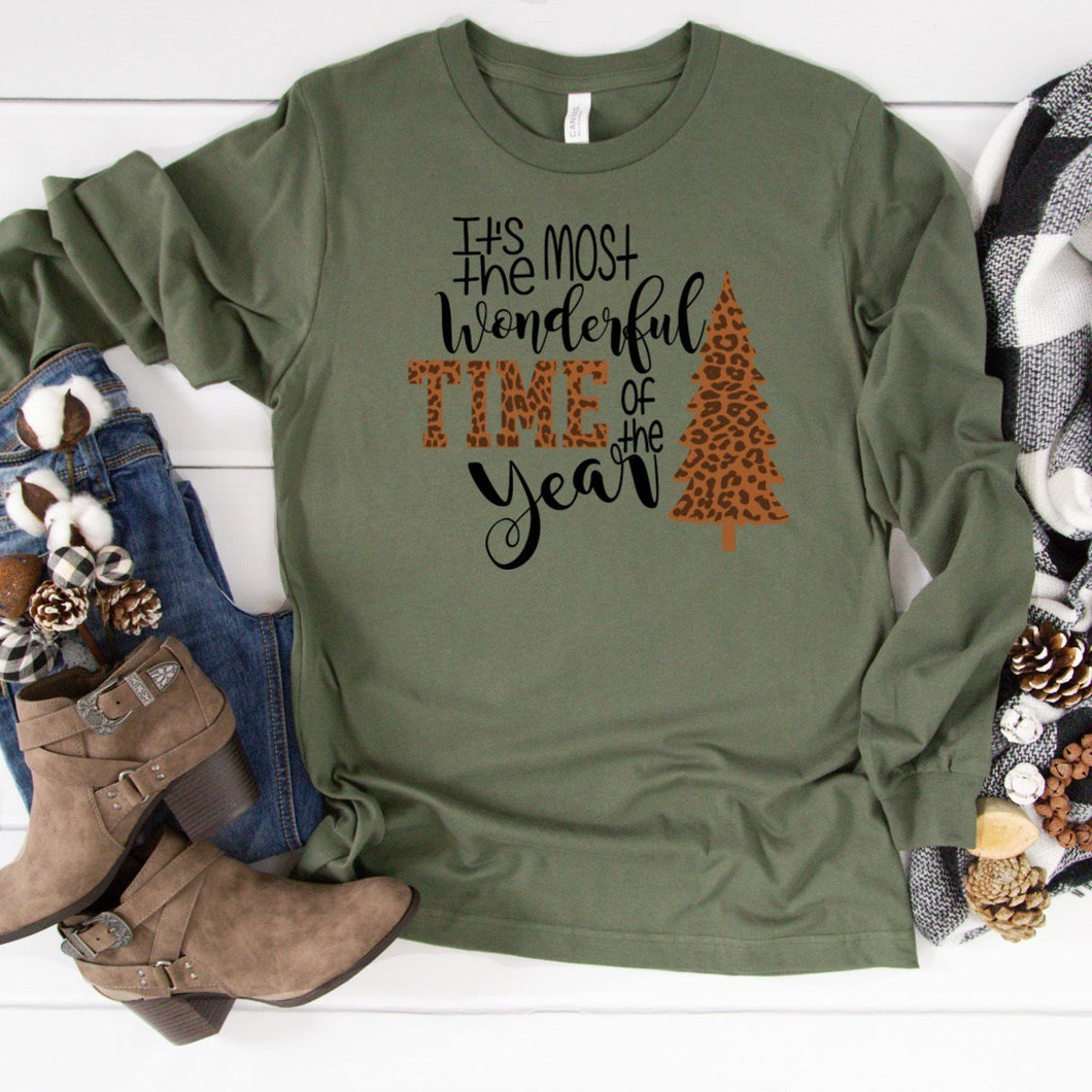 It's The Most Wonderful Time Of The Year Leopard Print-Long Sleeves-Plus Sizes
