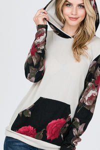 Floral Sleeve Hooded Sweatshirt