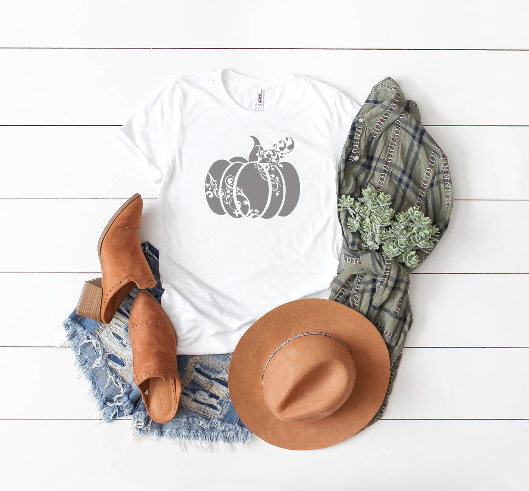 Grey Floral Pumpkin