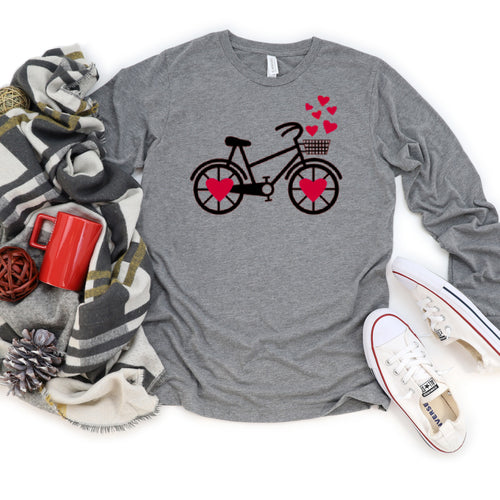 Long Sleeve: Love Bicycle Black And Red-Plus Sizes