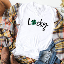 V-Neck: Lucky Plaid Clover
