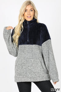 Contrast Melange Faux Fur Zip-up