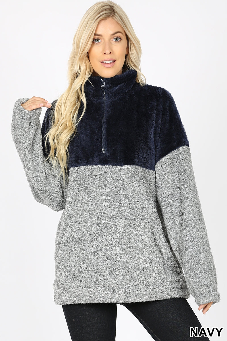 Contrast Melange Faux Fur Zip-up