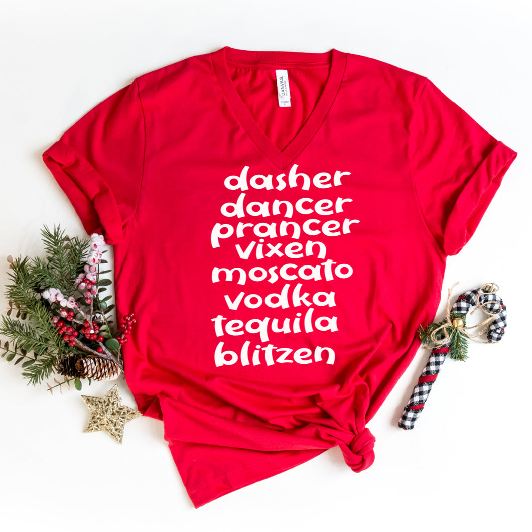 V-Neck: Dasher Dancer Prancer Vixen