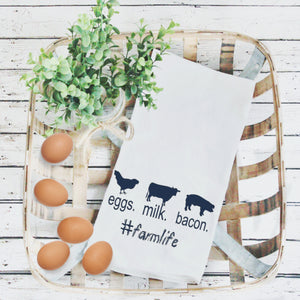 Tea Towels- Eggs Milk and Bacon, Graphic Tea Towels