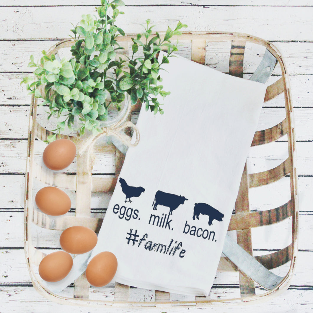 Tea Towels- Eggs Milk and Bacon, Graphic Tea Towels