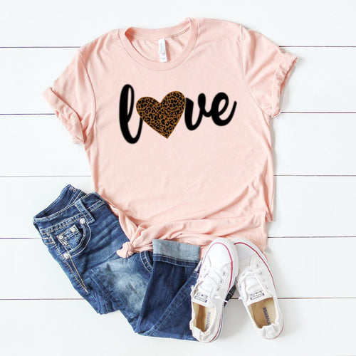 Cursive Love With Leopard Heart-Plus Sizes