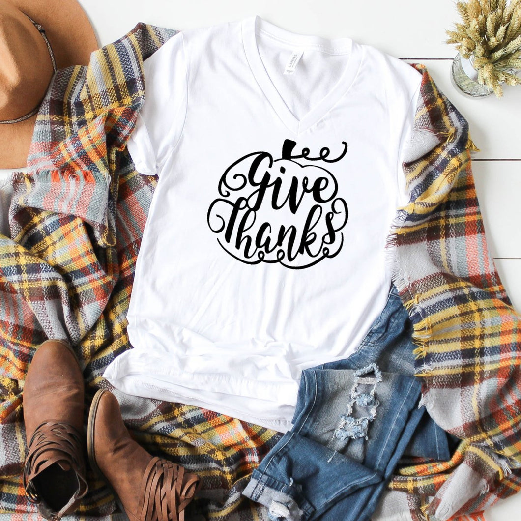 V-Neck: Give Thanks-Plus Sizes