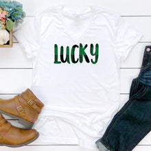 V-Neck: Black & Green Plaid Lucky