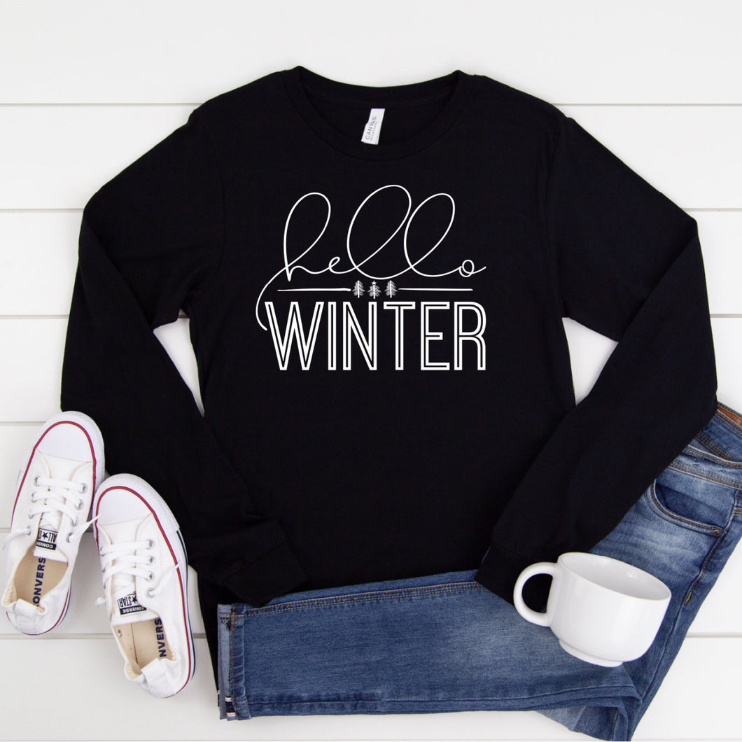 Hello Winter (White)-Long Sleeve-Plus Sizes