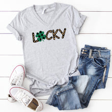 V-Neck: Leopard Lucky Plaid Clover-Plus Sizes