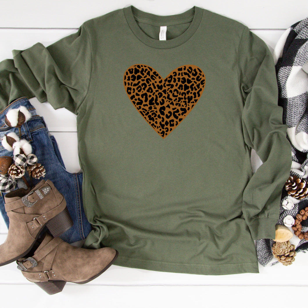 Long Sleeve: Leopard Print Heart