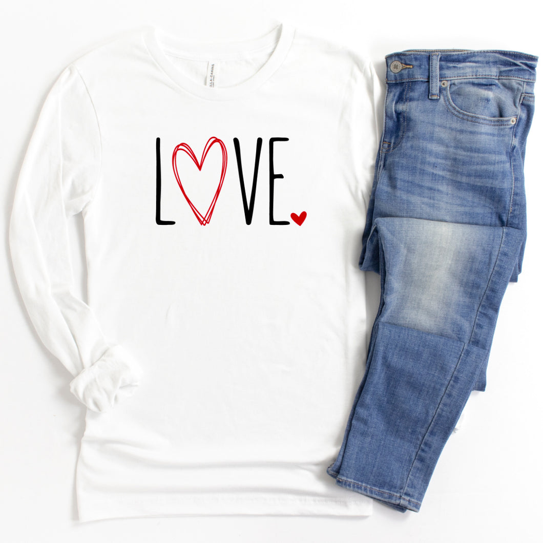 Long Sleeve: Love With Red Scribble Heart-Plus Sizes