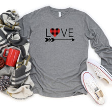 Long Sleeve: Love With Buffalo Plaid Heart And Arrow-Plus Sizes