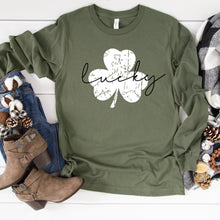 Long Sleeve: Lucky White Distressed Shamrock