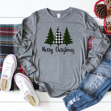 Merry Christmas Green & Plaid Trees-Long Sleeve-Plus Sizes