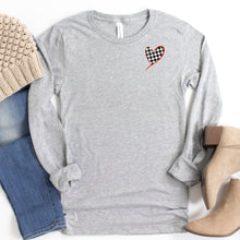 Long Sleeve: Mini Black And White Plaid Heart With Red Outline-Plus Sizes