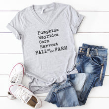 V-Neck: Pumpkins Hayrides Corn Harvest Fall On The Farm