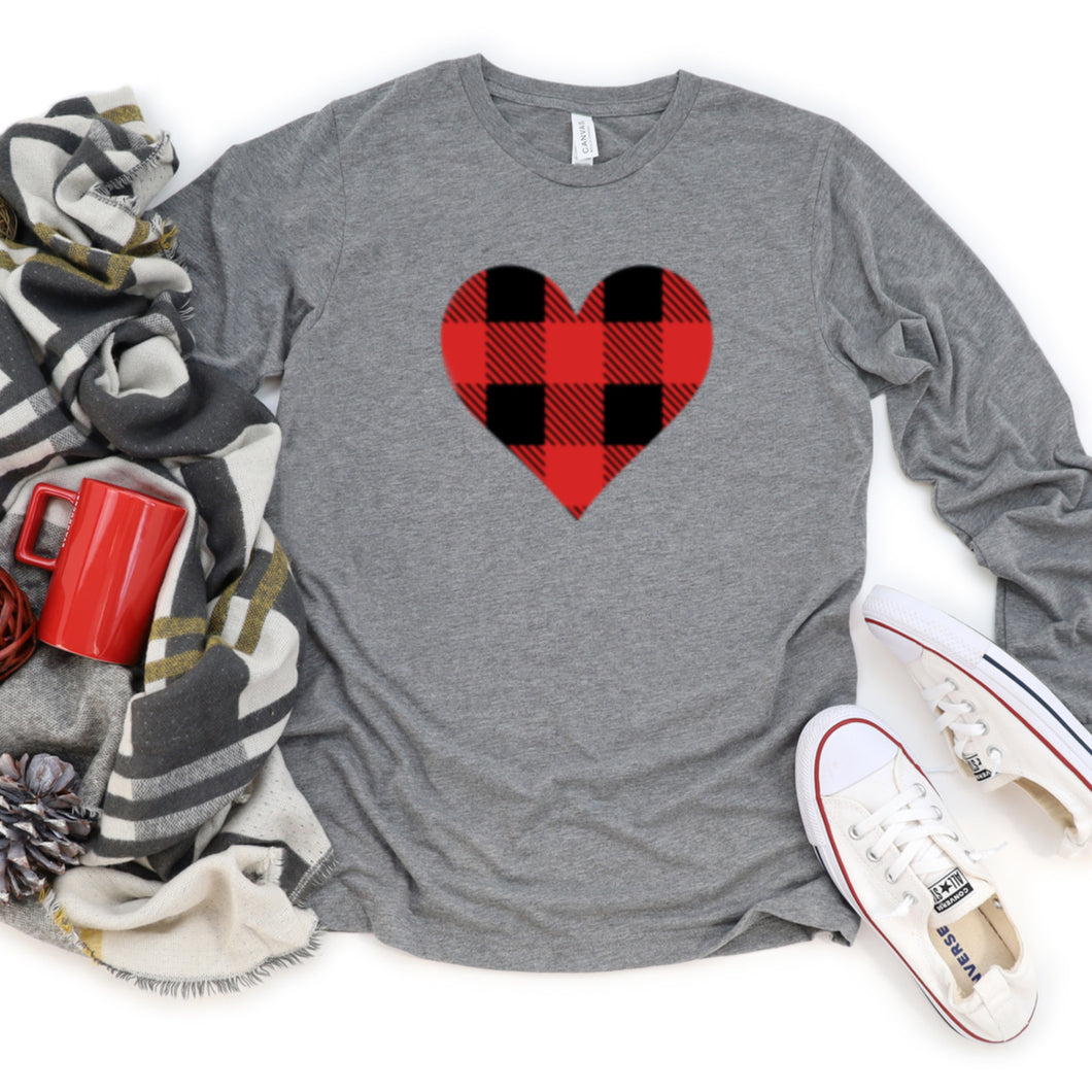Long Sleeve: Red & Black Plaid Heart