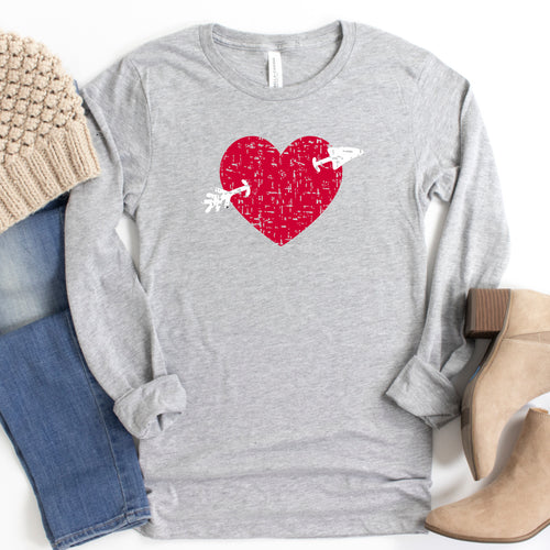 Long Sleeve: Red Distressed Heart With Arrow-Plus Sizes