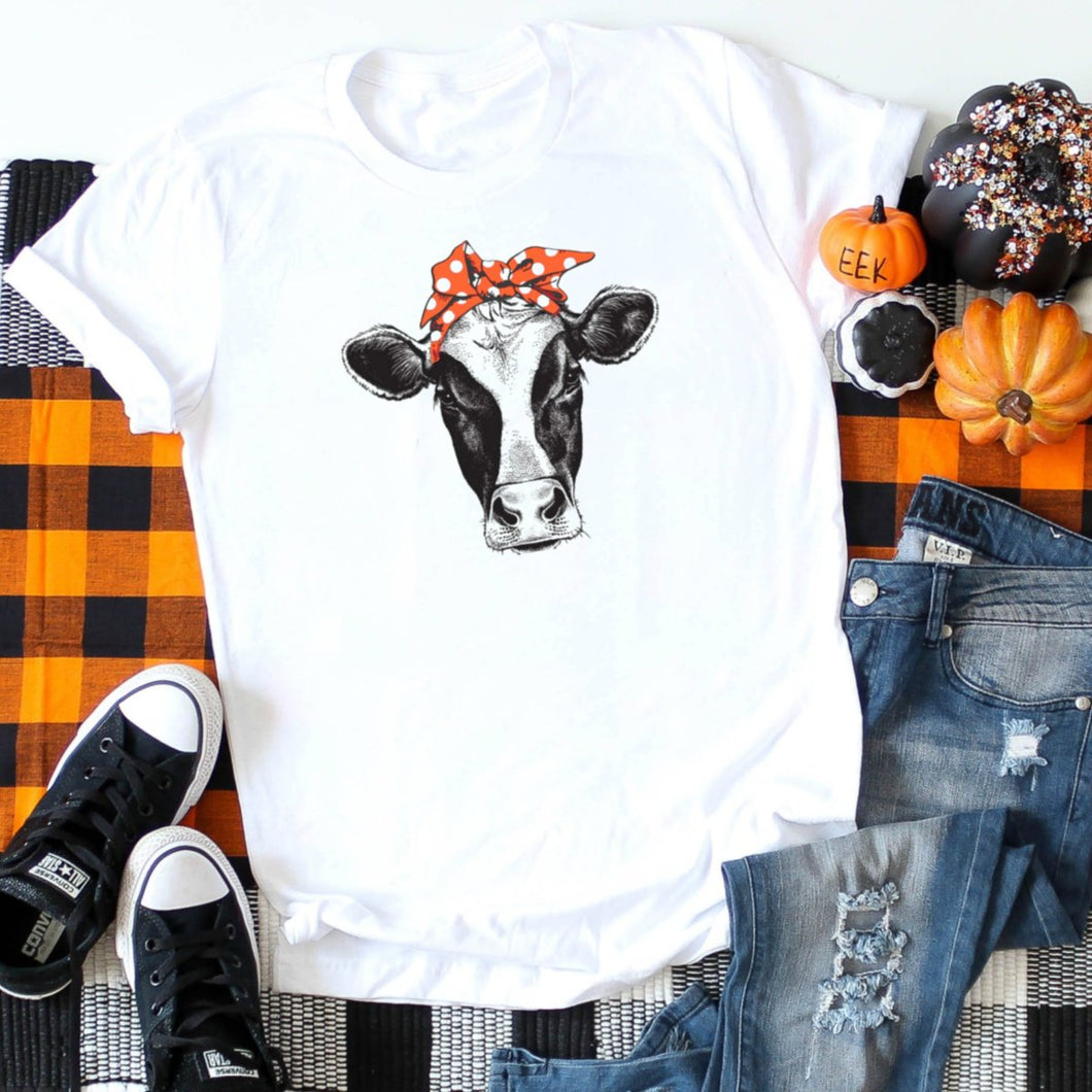 Cow With Orange Polka Dot Bandana